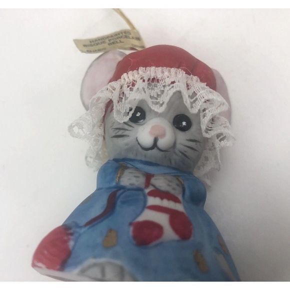 Vintage Lil Chimers‎ Christmas Ornament Bell Jasco Bisque Porcelain Mouse 1985 - Picture 7 of 12